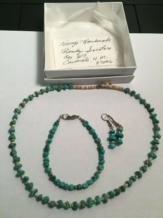 Vtg Turquoise Southwest Navajo Native American Necklace,  Earrings,  Bracelet Set