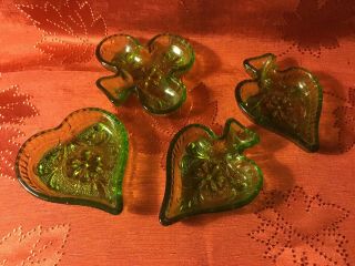 Vintage Green Tiara Indiana Sandwich Glass Nut Candy Dishes Heart Spade Clover