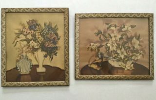 Pair Vintage Mid Century Floral Art Prints By Averill Reliance Industries Frames