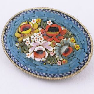 Vintage Italian Italy Micro Mosaic Flower Brooch Pin