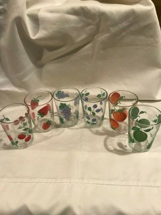 Vintage Mid Century Juice Glasses With Hand Painted Fruits