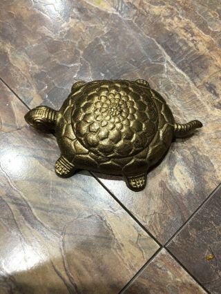 Italy Vintage Solid Brass Or Bronze Turtle Size 4” Trinket Box