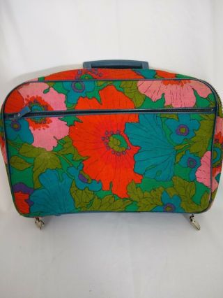 Vintage Travelware Suitcase Carry On Retro Floral With Key