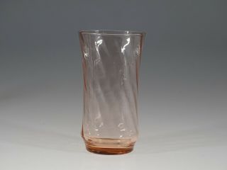 Vintage Deco Depression Era Pink Spiral Optic Glass 14 Oz Ice Tea Tumbler C.  1930