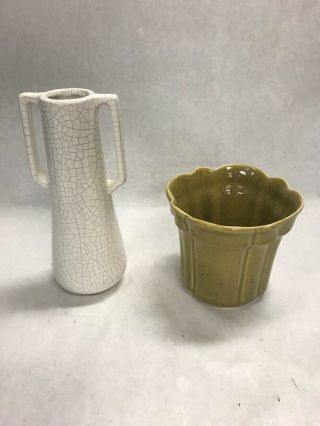 2 Pc Vintage Haeger Crackled Handle Vase Centerpiece Planter Urn Ceramic