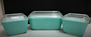 4 Vintage Pyrex Refrigerator Dishes Light Blue 3 With Glass Lids