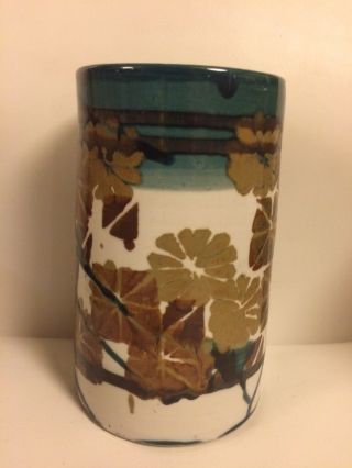Vintage Detroit Apple Lane Pottery Teal Green White Brown Utensil Canister Vase