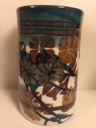 Vintage Detroit Apple Lane Pottery Teal green white brown utensil canister vase 4