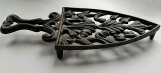 Vintage Wilton Black Cast Iron Shaped Scroll Leaf Design Trivet 8 - 1/2 " Long
