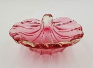Vintage Pink Clear Hand Blown Glass Shell Dish Bowl 4 " X 5 "