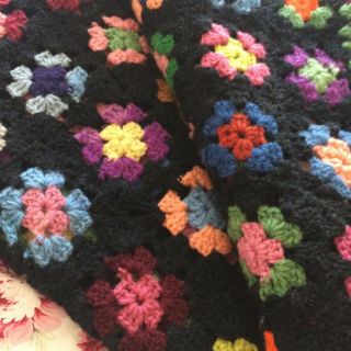 Mid Century Vtg Hand Crochet Wool Afghan Granny Squares 83x48 " Retro 70s