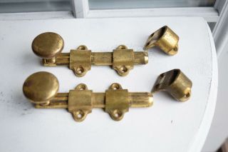 Antique Set Of 2 Vintage Brass Door Mortise Slide Lock