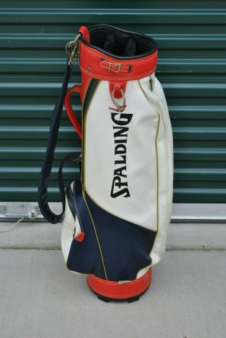 Vintage Spalding Red White & Blue 3 Slot Golf Bag Made In Usa