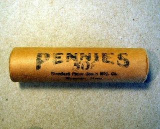 Vintage Paper Wheat Penny Roll W/ 1914 Barber Dime & 1911 Wheat Back Ends