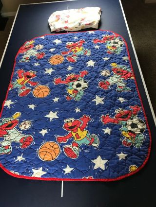 Vintage Sesame Street Elmo Baby Toddler Quilt Blanket Sheet Sports Ball 38 " X52 "