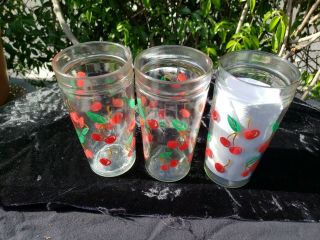 Set Of 3 Vintage Anchor Hocking Peanut Butter Jar Glasses Cherries Cherry