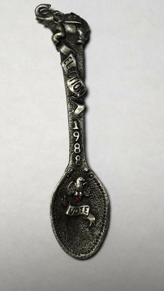 Vintage Rear Pewter Collector Spoon Election 1988 Elephant By Vincent Gallo