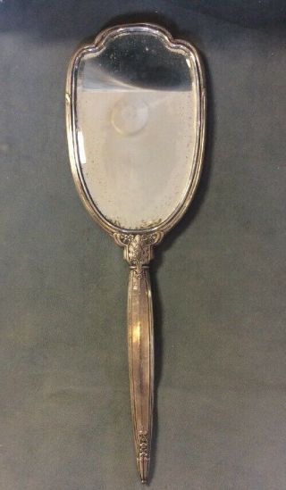 Vintage Sterling Silver Hand Held Vanity Mirror With Monogram