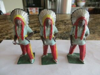 3 Vintage Lead Metal Britains Ltd Toy Indian Chiefs With Articulated Arm