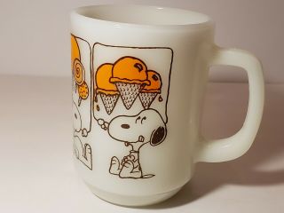 Vintage Snoopy " Sweet Dreams " Ice Cream Fire King Milk Glass Mug Cup D Handle