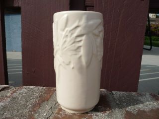 Vintage Early Nelson Mccoy White Matte Butterfly 6 1/4 " Cylinder Pottery Vase