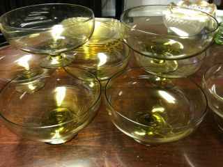 Set Of 8 Vintage Amber Color Stemmed Glass Bowls