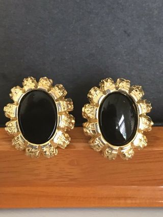 Vintage Signed Christian Dior Black Gold Nugget Cufflinks