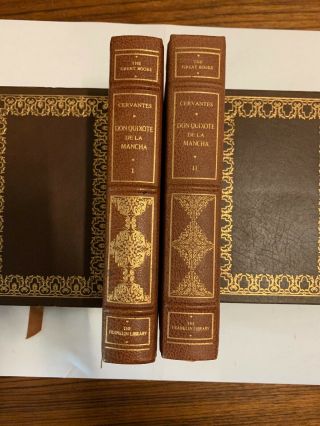 The Great Books Franklin Library Leather Bound Don Quixote Cervantes 2 Book Set