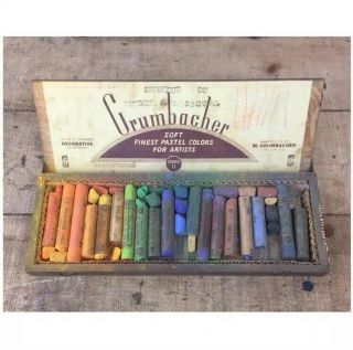 Vtg Grumbacher Soft Pastels Art Supplies Wood Box Series 11