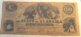 Vintage State Of Alabama One Hundred Dollars No.  834 Jan.  1,  1864 Indians On Top