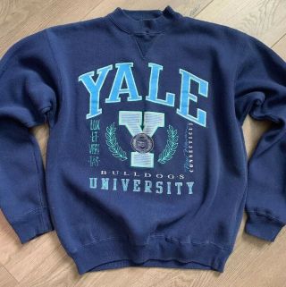 Men’s Yale University Bulldogs Sweatshirt Size Large Vintage Unisex Navy
