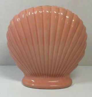 Vintage Clamshell Pink Vase Planter Japan Sea Shell Art Deco Glazed Art Pottery