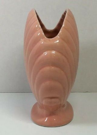 Vintage Clamshell Pink Vase Planter Japan Sea Shell Art Deco Glazed Art Pottery 2