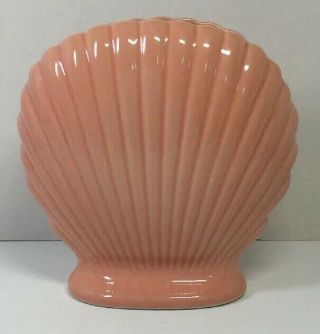 Vintage Clamshell Pink Vase Planter Japan Sea Shell Art Deco Glazed Art Pottery 3