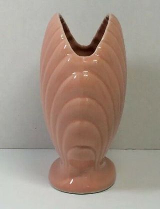 Vintage Clamshell Pink Vase Planter Japan Sea Shell Art Deco Glazed Art Pottery 4