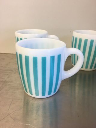 Vintage Hazel Atlas Turquoise Aqua Striped Milk Glass Coffee Mug Cup Mid Century