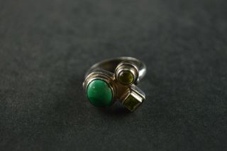 Vintage Sterling Silver Green Stone Dome Ring - 10g