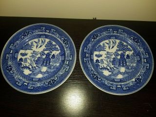 Vintage Pair Buffalo China Blue Willow 8.  75 " Plates