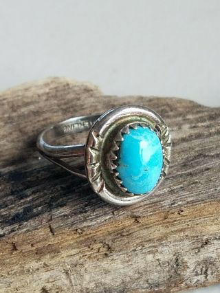 Vintage Native American Navajo Sterling Silver Turquoise Ring - Size 5.  5