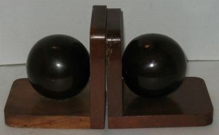 Vintage Brown Round Globe On Wooden Base Book Ends Bookends Mismatched Pair