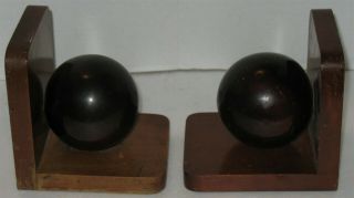 Vintage Brown Round Globe on Wooden Base Book Ends Bookends Mismatched Pair 3