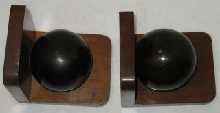 Vintage Brown Round Globe on Wooden Base Book Ends Bookends Mismatched Pair 5