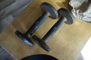 Vintage Cast Iron Dumbell Set 2 Five 5 Pounds Weights Barbell