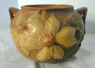Older Vintage Roseville Pottery Clematis 2 Handle Vase Bowl Shape 455 - 4”