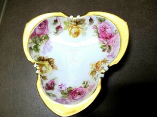 Vintage German Candy/trinket Dish Roses Signed Silesia 1900 - 1920