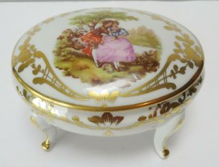 Vintage French Porcelain Limoges Covered Trinket Box On Legs Fragonard