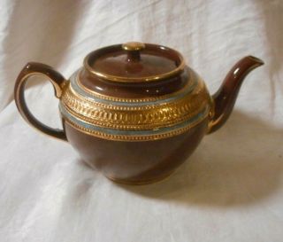 Vintage Sadlers Staffordshire England Brown W/gold & Blue Band Teapot 2304