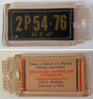 Vintage 1947 York Dav Miniature License Plate Tag