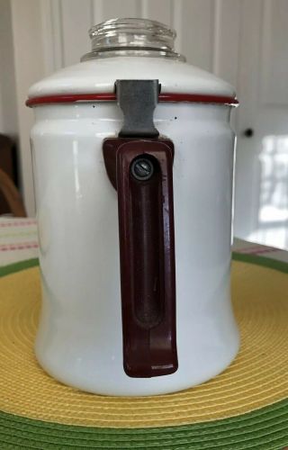 9” Vintage COFFEE POT red & white enamel ware Handle Brick Red,  no Stem or Basket 2