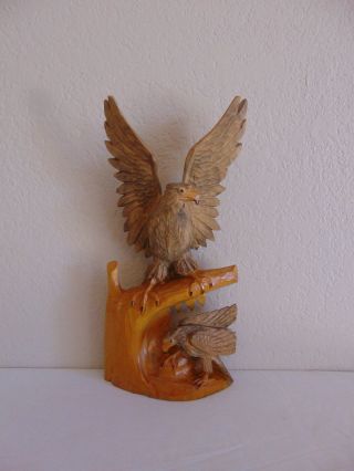 Vintage Hand Carved Wood Eagles Sculpture Folk Art